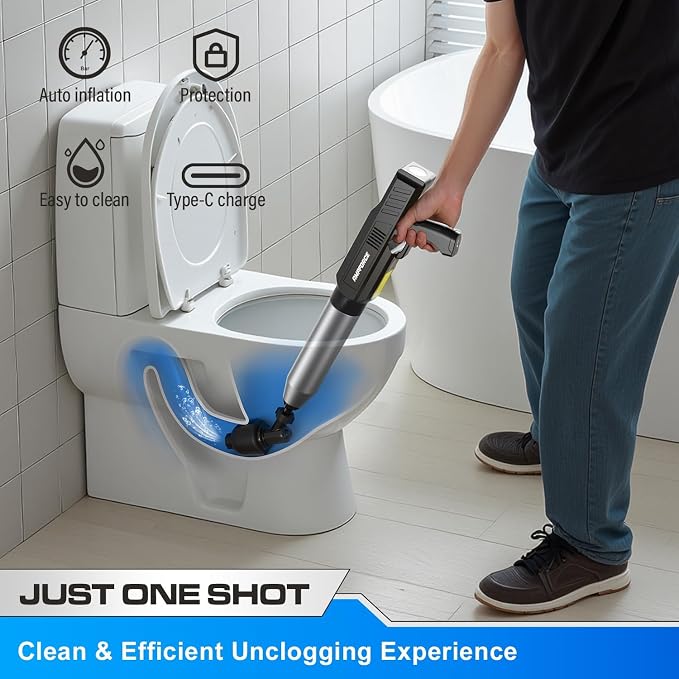 ‌Electric Toilet Plunger for Bathroom, High-Pressure Air Plunger, Heavy-Duty Clog Remover for Toilets, Toilet Drain Unclogger (Ink Black)