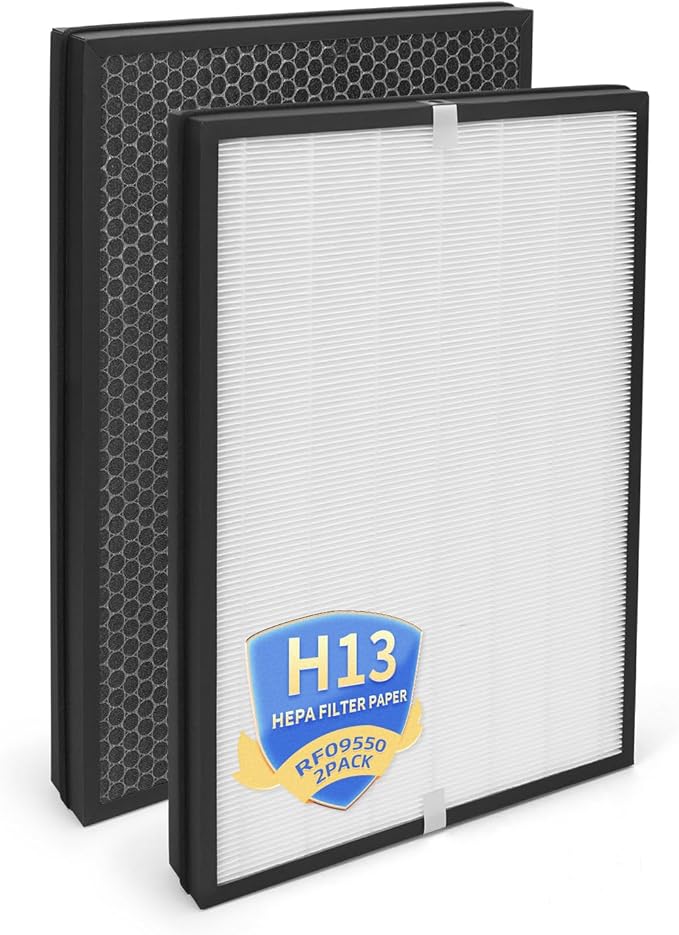 RF09550 Replacement Filter Compatible with AprilAire 9550 Air Purifier, Models: AP09550P, AP09550V,RF09550A True HEPA and Activated Carbon Filter 2pack