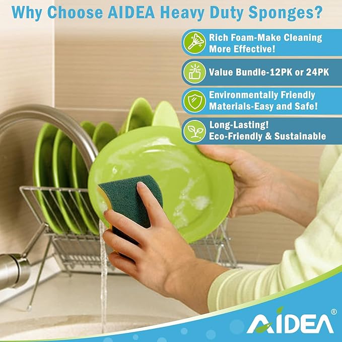 AIDEA Magic Sponges Cleaning Eraser, and Heavy Duty Scrub Sponge，Cleaning Scrub Sponge, Stink-Free Sponge