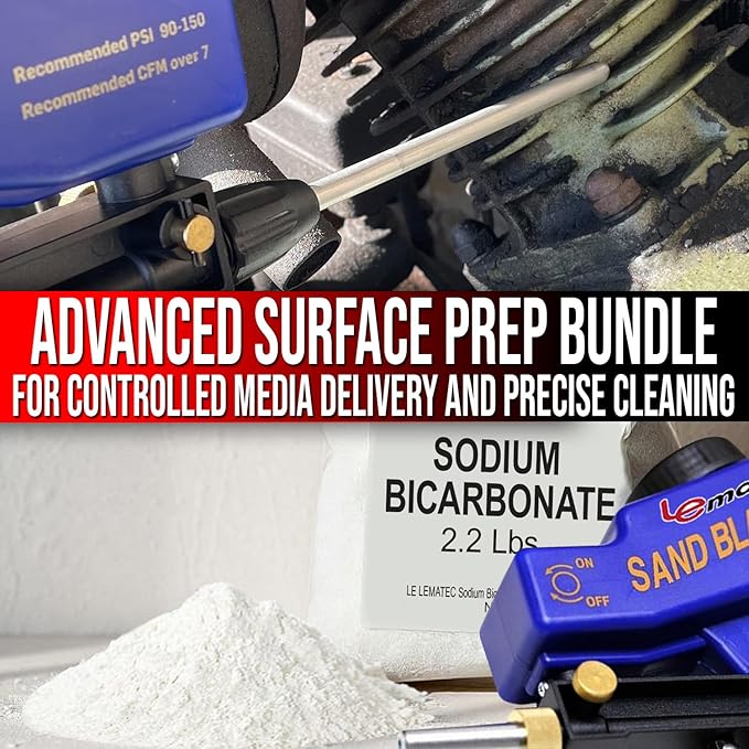 LE LEMATEC Soda Blasting Media + Long Nozzle + Digital Regulator Kit