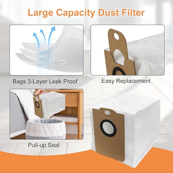 34pcs Vacuum Parts For MONSGA MS1 MAX Vacuum Cleaner Parts, Main Side Brush, Filter, Mop Cloth, 3.3L Capacity Dust Bag Replacement Kit For MONSGA Cleaner Accessories
