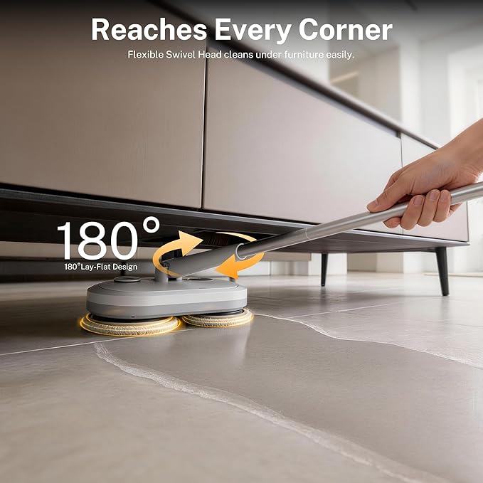220 RPM Cordless Electric Spin Mop - Lightweight Powerful Cleaner for Hardwood, Tile, Laminate & Vinyl Floors with 6 Washable Pads