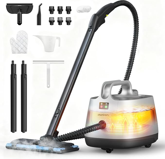 Steam Cleaner, 293°F 58 PSI Powerful Multipurpose Handheld Steam Mop for Home Use, 21 Attachments, 50Oz Capacity, Heavy Duty Steamer for Carpets, Floors, Cars, Tiles, Crack Cleaning, Pearl