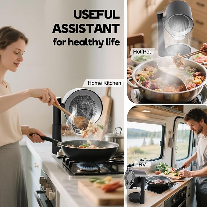 Portable Range Hood, Portable Kitchen Exhaust Fan with 3 Speeds, Desktop Range Hood with Telescoping Height, Low Noise, Large-Caliber Aluminum Filter &Oil Cup for Indoor BBQ/Hot Pot/RV