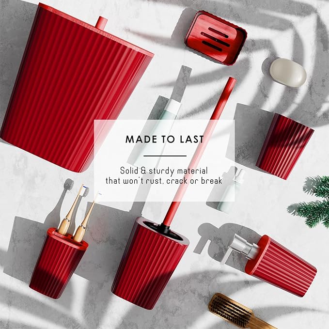 Clara Clark Bathroom Set - Christmas Bathroom Accessories Set, 24PC Bathroom Accessory Set, Christmas Bathroom Sets with Adhesive Corner Shower Caddy Hanging, Toilet Brush, Trash Can & Soap Dispenser