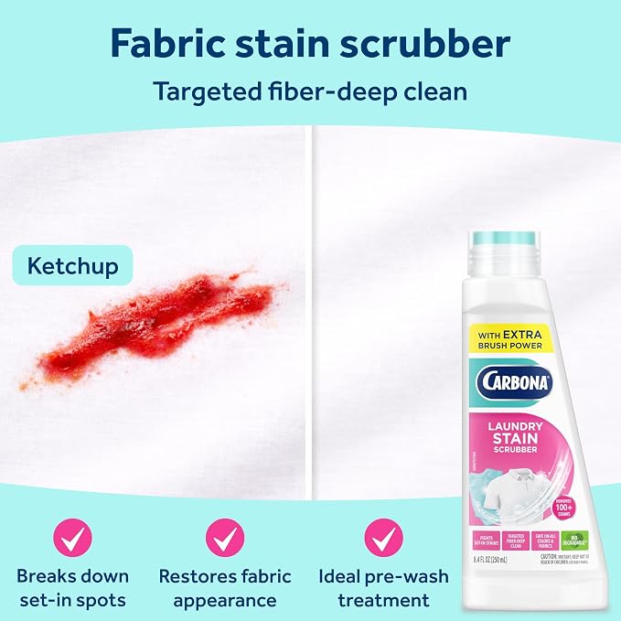 Carbona Laundry Stain Scrubber & Remover (8.4 Fl Oz), Extra-Strength Bio-Enzyme Formula, Brush-Top Applicator for Fiber-Deep Clean, Fast & Easy
