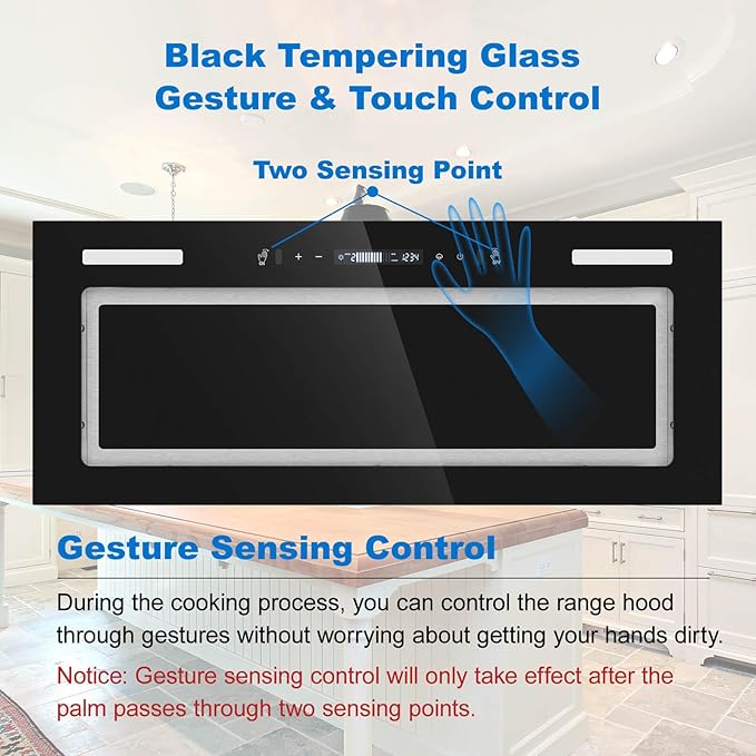 JOEAONZ Range Hood Insert 30 Inch 800 CFM, Built-in Vent Hood Black Glass Gesture & Touch Control Kitchen Exhaust Fan, Mesh Filters Recirculating Stove Hood Dual LED Lights Ducted/Ductless Convertible