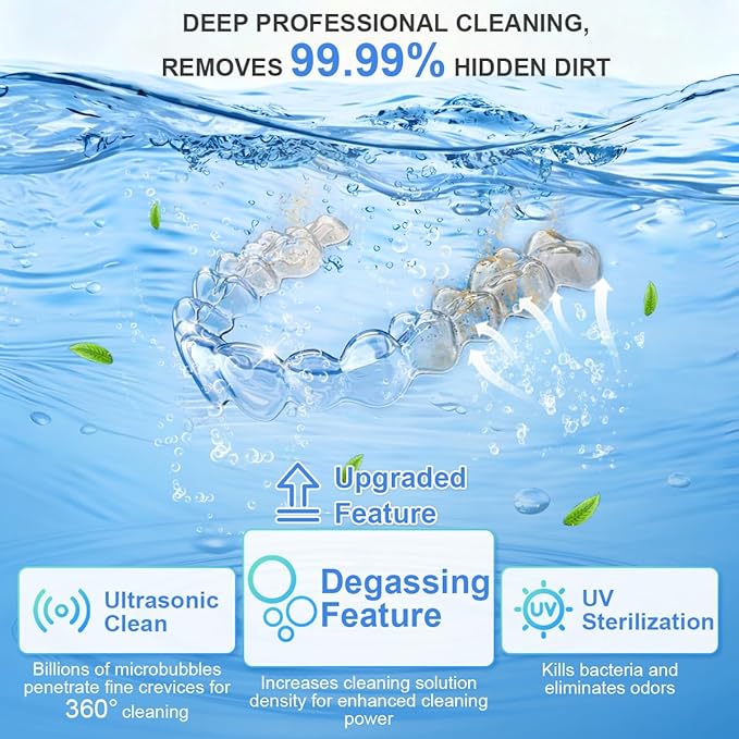 Ultrasonic Retainer Cleaner Machine, 48kHz Ultrasonic Dentures Cleaner with Timer & 4 Modes, 240ML Dental Pod for Mouth Guards, Braces, Aligner, Toothbrush, Jewelry, Makeup tool (Black)