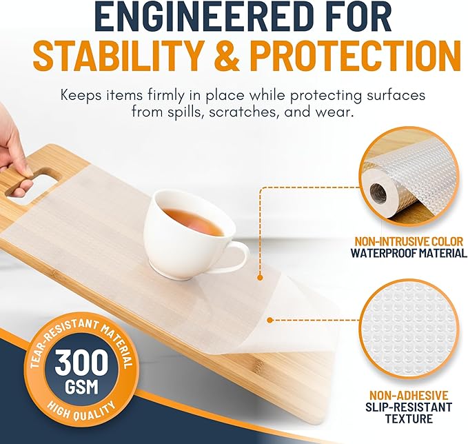 Refrigerator Liners for Shelves (16 Pack) by Linda’s Essentials - Non-Adhesive Shelf or Drawer Liner, BPA-Free Fridge Mats for Kitchen & Cabinets, Easy to Clean, Ideal Household Essentials (Clear)