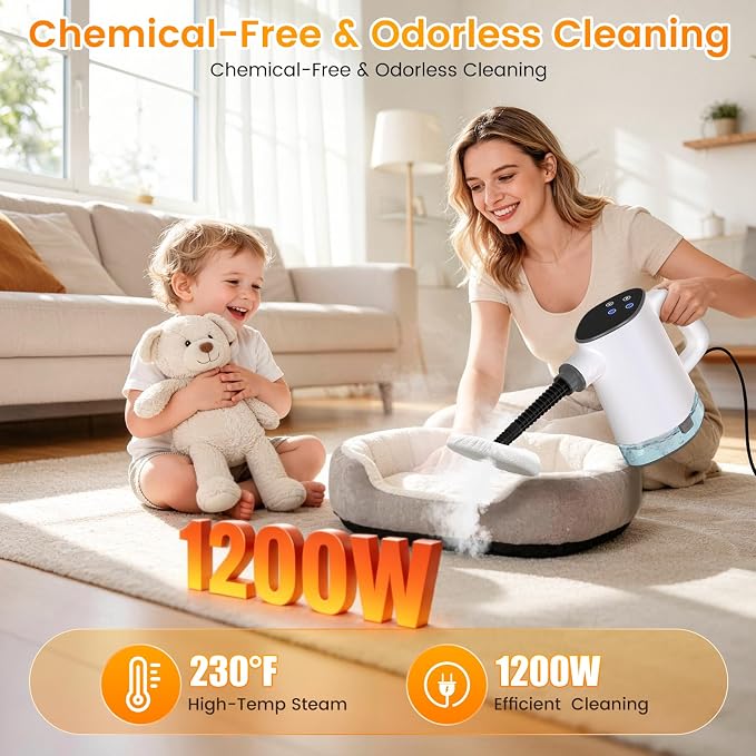 Pressurized Steam Cleaner, Multipurpose Steam Cleaner for Home with 450ML Detachable Tank and Safety Lock,Steamer for Cleaning Floor, Upholstery, Grout,Car,Bathroom and Kitchen
