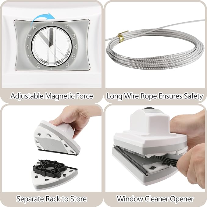Mitclear Magnetic Window Cleaner Tool Glass Wiper, Adjustable Magnet Window Washer, Double-Sided Windows Cleaning Brush for High-Rise Single/Double Glazed Windows Thickness 0.2''-1.4''(5-35mm)