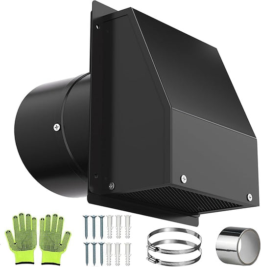 12 Inch Wall Vent with Screen and Damper, Hooded Wall Vent Cover, Galvanized Steel Vent Covers for Wall Black Metal Exhaust Vent Duct Hood Cap for Outside Kitchen Outdoor Bathroom Exterior Basement