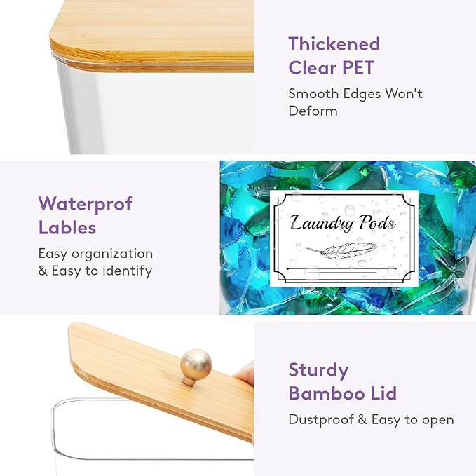 Lifewit Laundry Pods Container with Lid, Dryer Sheet Holder, Room Organization Storage for Coffee Pods Kcup Washing Powder, Scent Booster Beads, 2600 +2000ml/0.53+0.7gal，Natural,3 Pcs