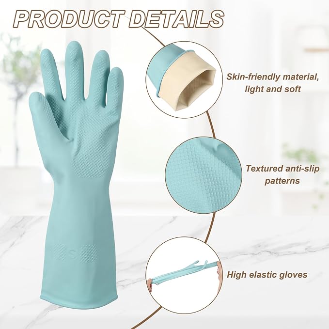 uxcell Rubber Cleaning Gloves, Reusable Household Dishwashing Long Rubber Gloves