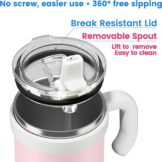For Iced Coffee & Smoothies – Never Drink from a Moldy Lid Again: 24oz Hygienic Tumbler, 100% Leakproof Lid & Removable Foldable Spout. Reinforced Base, Fits Cup Holders-Pink sand