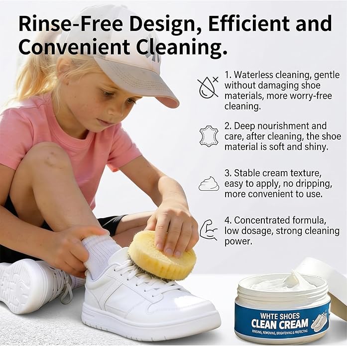 White Shoe Cleaner Cream, 2Pcs Multipurpose No-Wash Solid Cleaning Paste With Sponge, Stain Remover Cream For Leather Sneakers And Shoe Soles