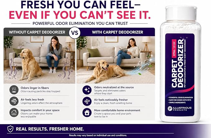 Carpet Deodorizer for Pets – Pet Odor Eliminator Powder for Strong Dog & Cat Urine Odors – Baking Soda Carpet Freshener for Carpets & Rugs – Lemon Eucalyptus Scent – 31 oz