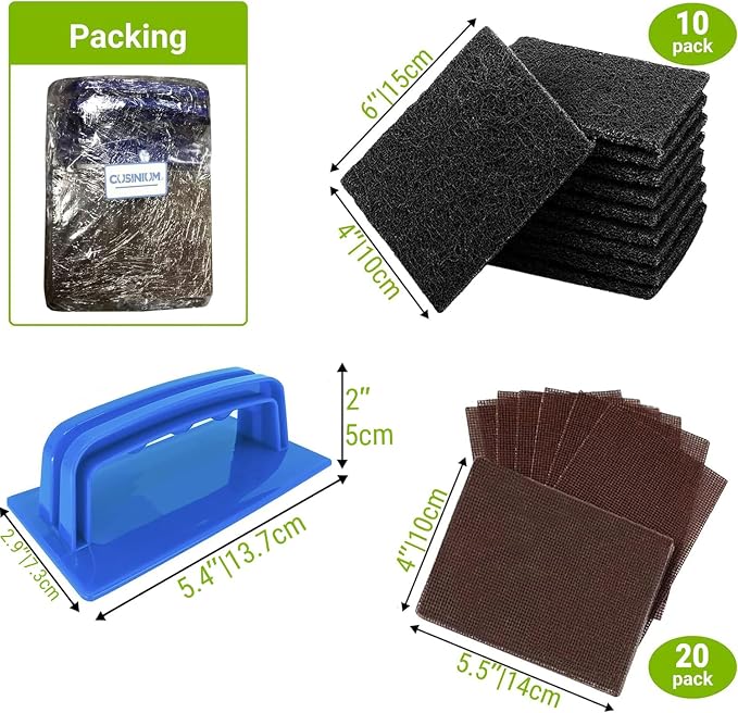 Griddle Cleaning Kit & BBQ Spice Shaker Set: 1 Holder, 20 Screens, 10 Cleaning Pads, [Pack of 2] 10 oz Shakers with Adjustable Lid Bundle