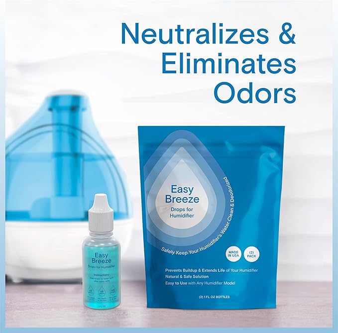 Humidifier Cleaner Drops — Easy Breeze Water Treatment for All Humidifiers, Reduces Calcium Buildup & Sludge, 100-Day Supply Humidifier Drops, Freshens & Deodorizes, Natural Formula, Made in USA