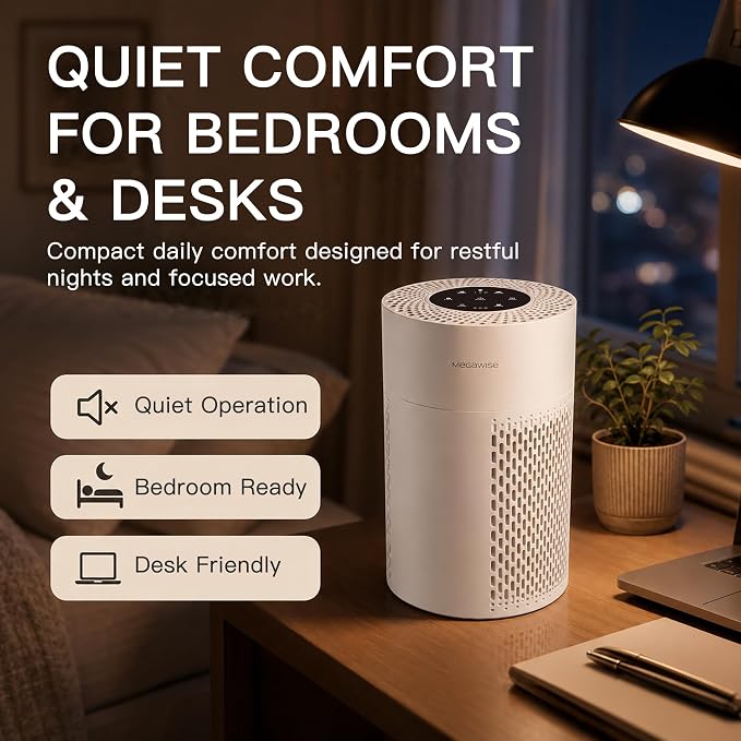 MEGAWISE Air Purifier EPI235A for Small Rooms | H13 True HEPA Filter | Removes Dust, Smoke, Pet Hair | Ideal for Home, Office, Bedroom