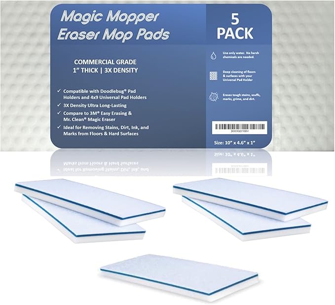 Eraser Bundle: 5-Pack Melamine Erasing Sponges + Pro-Graad Utility Pad Holder - Commercial Grade Floor Tile Grout Baseboard Walls Cleaning Kit