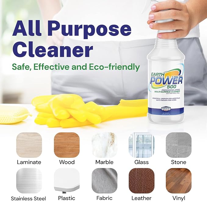 Earth Power Hypochlorous Acid 500 PPM Multipurpose Cleaner – Natural & Non-Toxic – Tile, Refrigerator, Shower, Countertop & Floor Cleaner – Family, Food & Pet Safe Cleaning Supplies – 32 oz