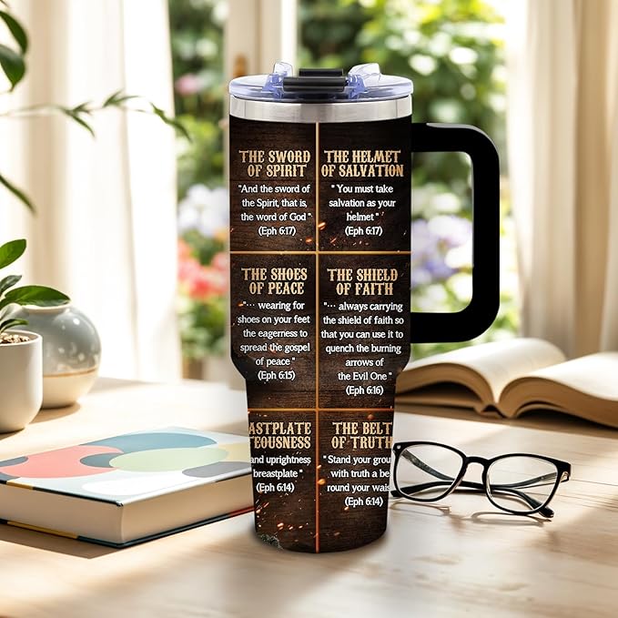 DUUV Christian Tumbler 40 Oz, Inspirational Christian Design, Stainless Steel Insulated Mug with Bible, Christmas Thanksgiving Gift for Religious Individuals, Spiritual Seekers, and Fantasy Fans