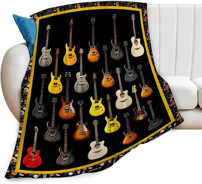 Tijuboni Guitar Music Throw Blanket Guitar Gifts for Girls Boys Women Men Kids Adults Soft Flannel Fleece Blanket for Couch Sofa Bed Home Decor 60"x80"