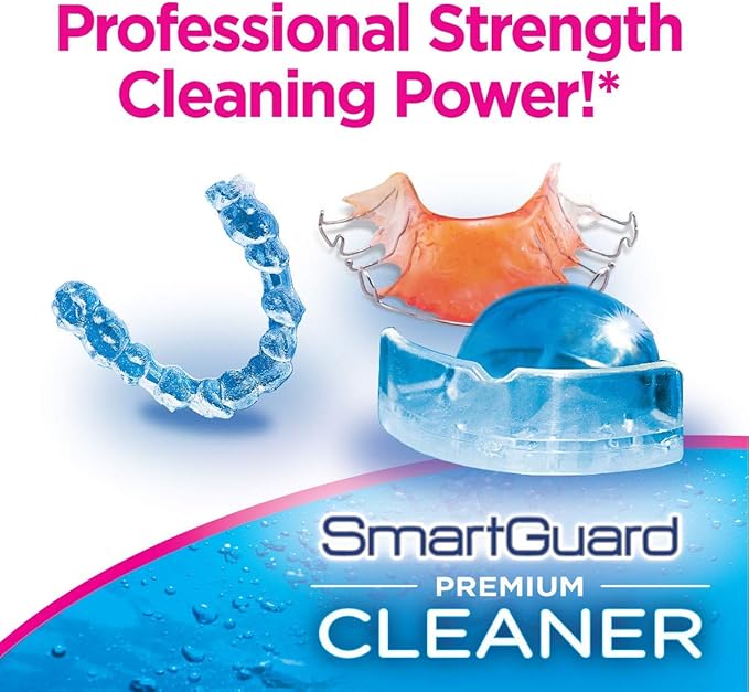 SmartGuard Premium Cleaner Crystals & Cleaning Case -(110 Cleanings)- Removes Stain, Plaque, & Bad Odor from Clear Braces, Dentures, Night Guards, Mouth Guard, & Retainers. (Pack of 2)