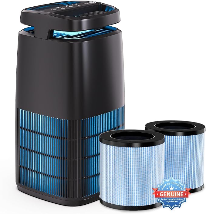 POMORON MJ002H Air Purifier for Home(One 3-Layer Original Filter Included) and One Set of 4-Layer Premium Filters(2 Packs)