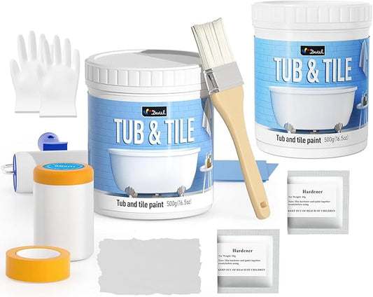 DWIL Tub and Tile Paint Refinishing Kit with Hardener, Semi Gloss Light Gray, 50-55sq.ft, 1kg