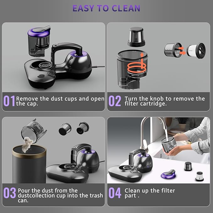 Hersven Bed Vacuum Cleaner, Handheld Mattress Vacuum Cleaner with HEPA Filter, UV Light, Cleaner Machine Deep Cleaner for Bed, Pillows, Sheets, Mattresses, Sofas, Fabric Surfaces
