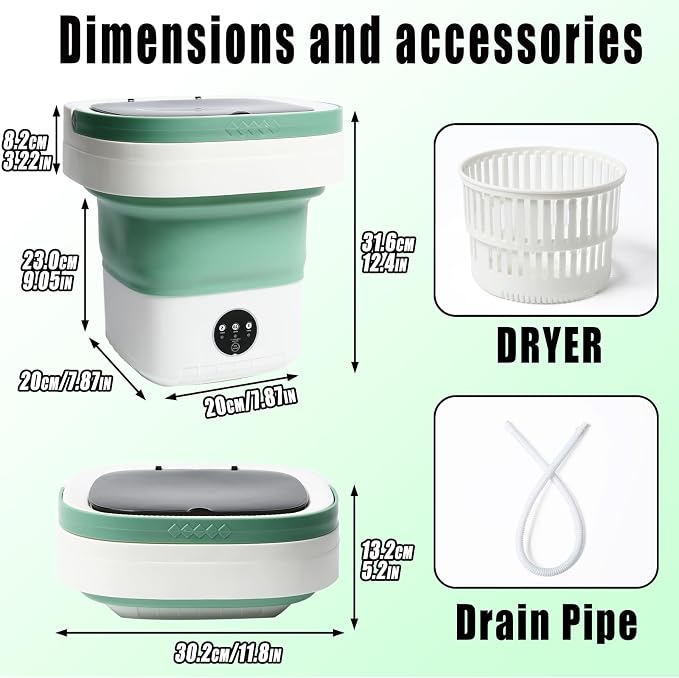 Portable Washer and Dryer Bundle - Foldable 16L Washing Machine with 3 Cleaning Modes + Quiet Compact Dryer with Adjustable Timer, Perfect for Travel, Apartment, Baby/Intimate Apparel