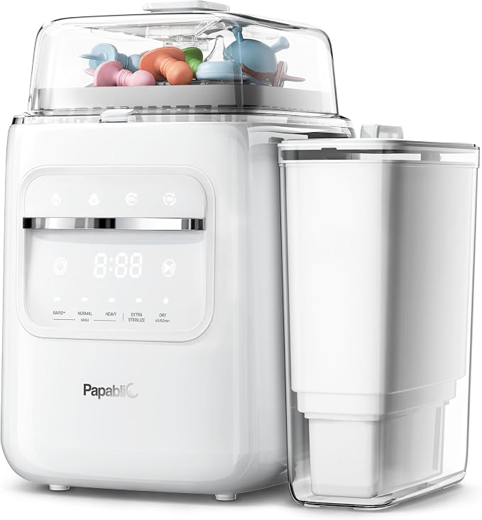 Papablic SafeguardPlus Baby Bottle Washer with Water Purification, 8 Bottles Capacity, 12-Min Fast Wash, 360° Deep Clean Bottle Washer &Sterilizer &Dryer for Bottles, Pump Parts, Baby Essentials