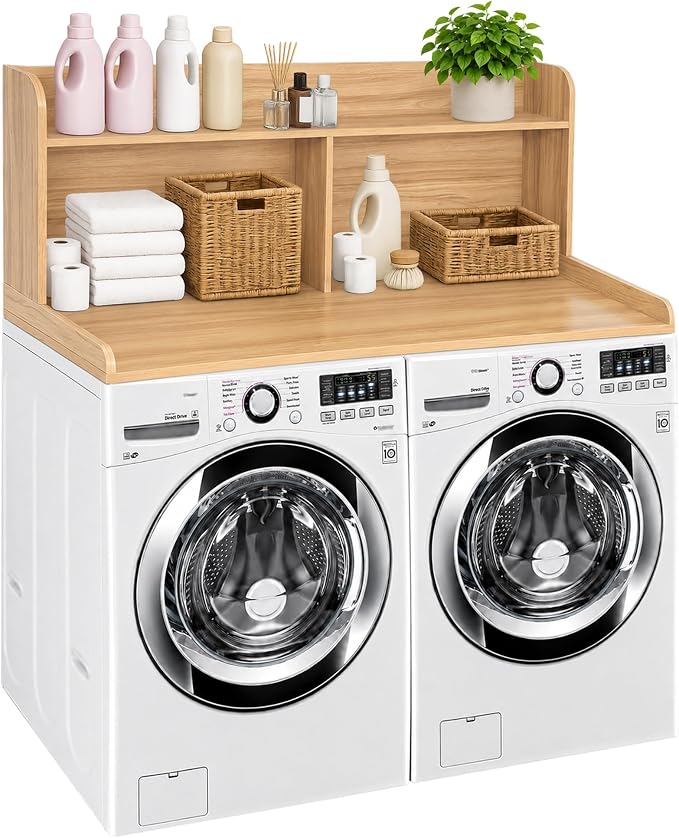 Royxen Laundry Countertop with 20“ Shelf Universal Fit, Washer and Dryer Countertop with Storage Space, Oak