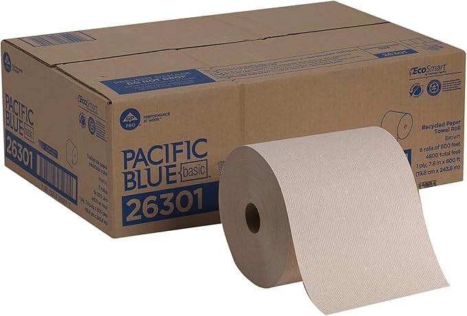 Georgia-Pacific Pacific Blue Basic Recycled Hardwound Paper Towel Rolls by GP PRO (Georgia-Pacific); Brown; 26301; 800 Feet Per Roll; 6 Rolls Per Case