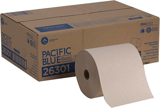 Georgia-Pacific Pacific Blue Basic Recycled Hardwound Paper Towel Rolls by GP PRO (Georgia-Pacific); Brown; 26301; 800 Feet Per Roll; 6 Rolls Per Case