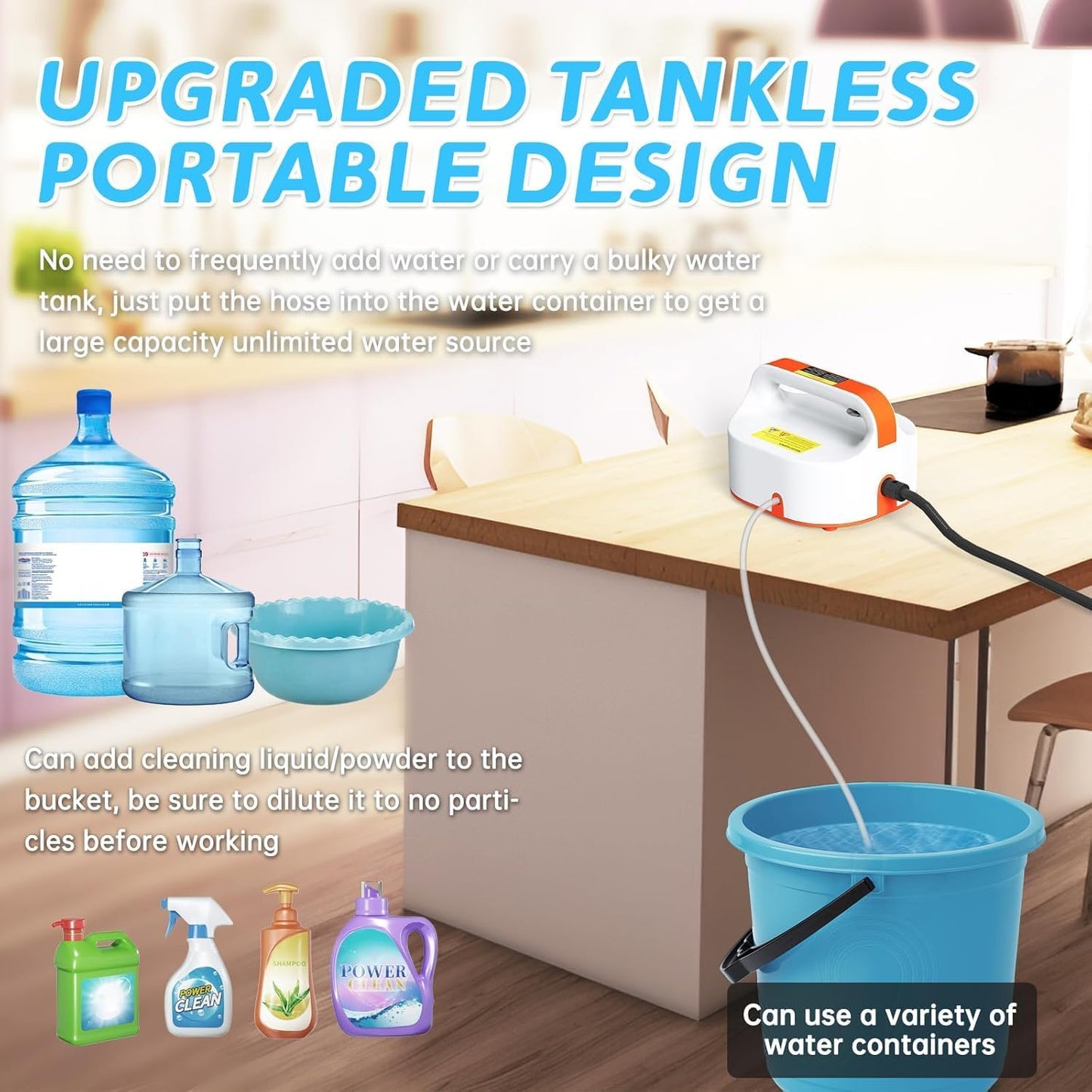 4.5BAR Handheld Steam Cleaner, 2500W Portable Steam Cleaner for Home for Car Kitchen Furniture Floors Cleaning, Tankless Design, 6-Speed Pressurized Steam Machine with 3 Brush Heads, Orange