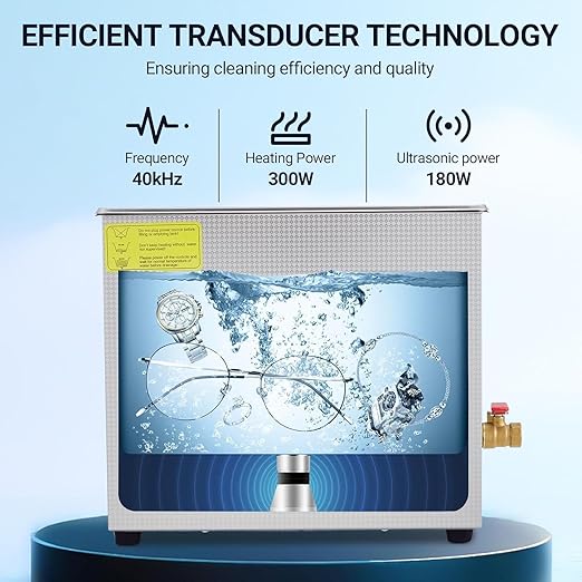 6.5L Digital Ultrasonic Cleaner with Heater，40kHz & 180W Cleaning System，Timer Control for Jewelry, Glasses, Watches