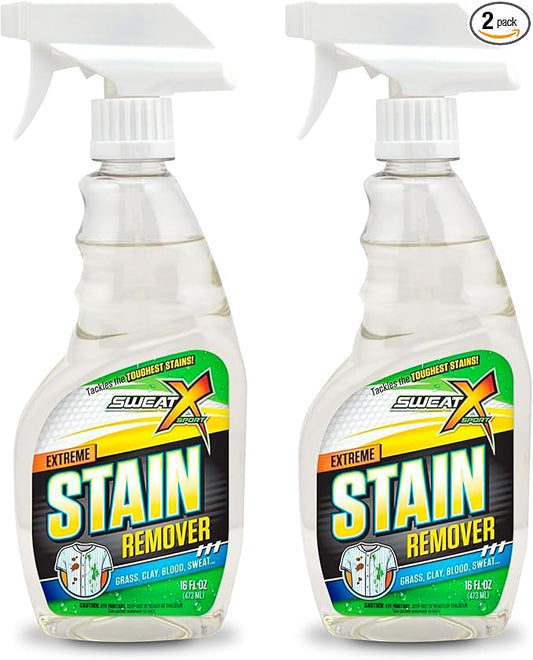 SWEAT X Extreme Stain Remover Spray for Clothes - Professional Laundry Stain Remover Spray for Performance Fabrics & Activewear - Powerful Stain Treater & Spot Remover for Clothes - 16 oz (2 Bottles)