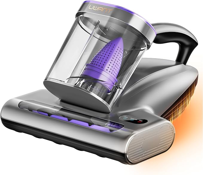 uwant Mattress Vacuum Cleaner, 18KPa Bed Vacuum with 253.7nm UV-C Light, 500W Powerful Handheld Vacuum with 65° Hot Air, 60000 RPM/Min Tapping, Ultrasonic, HEPA Filter for Bed, Sofa, Crib Set of 1
