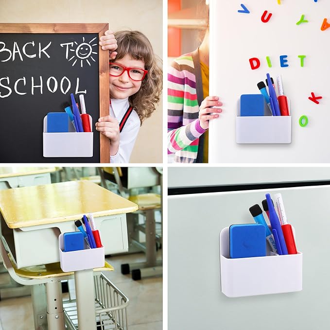 Colarr 20 Pack Magnetic Dry Erase Marker Holder Bulk Whiteboard Magnetic Marker Holder Pen Pencil Organizer for Classroom Whiteboard Refrigerator Locker Storage (White)