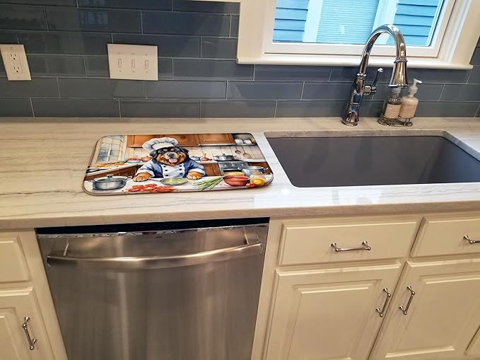 Caroline's Treasures DAC6332DDM Tibetan Mastiff The Chef Dish Drying Mat Absorbent Dish Drying Mat Pad for Kitchen Counter Dish Drainer Mat for Countertop, 14 x 21", Multicolor