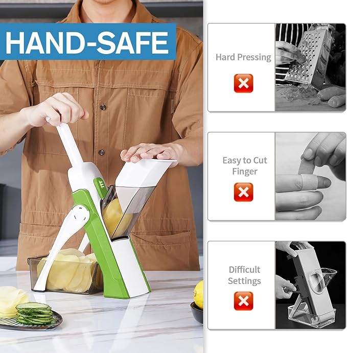 Safe Mandoline Slicer for Kitchen, Vegetable & Food Cutter & Thickness Adjustable 0.1-8 mm. Easy to Clean, Storage, Kitchen Faster Slice Artifact (Only Slice, Green)