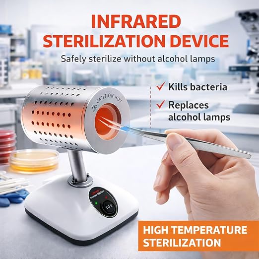 Lab Infrared Sterilizer with 14/35mm Loop - 400°C/825°C Dual Temp, 150W/240W, Fast Sterilization for Scalpel, Needle & Lab Instruments - CE Certified, for Biology, Mycology & Clinical Labs (ds900-s)