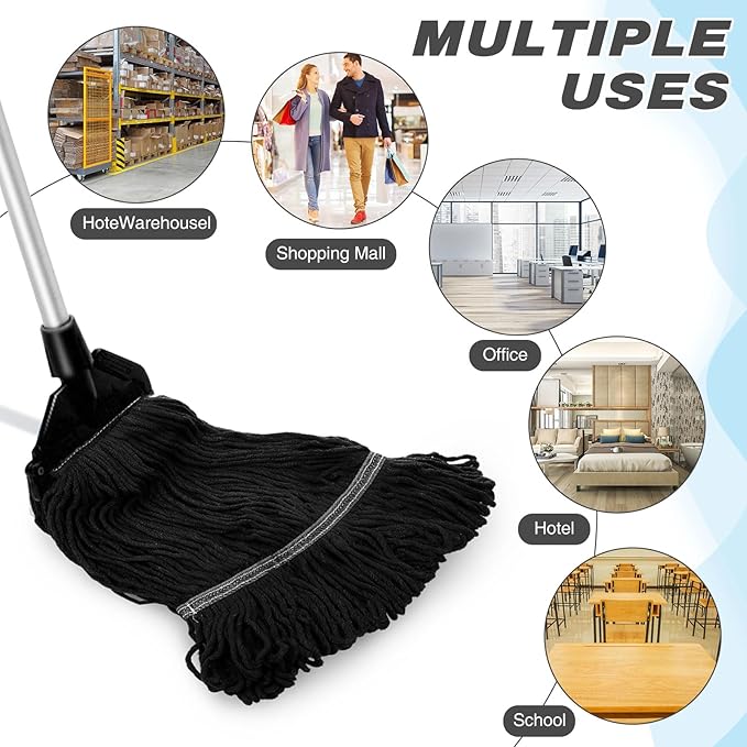 Nuogo 10 Pcs Commercial Mop Head Replacement Floor Cleaning Wet Heavy Duty Commercial Mop Refills General Cleaning(27.6 Inch,Black)