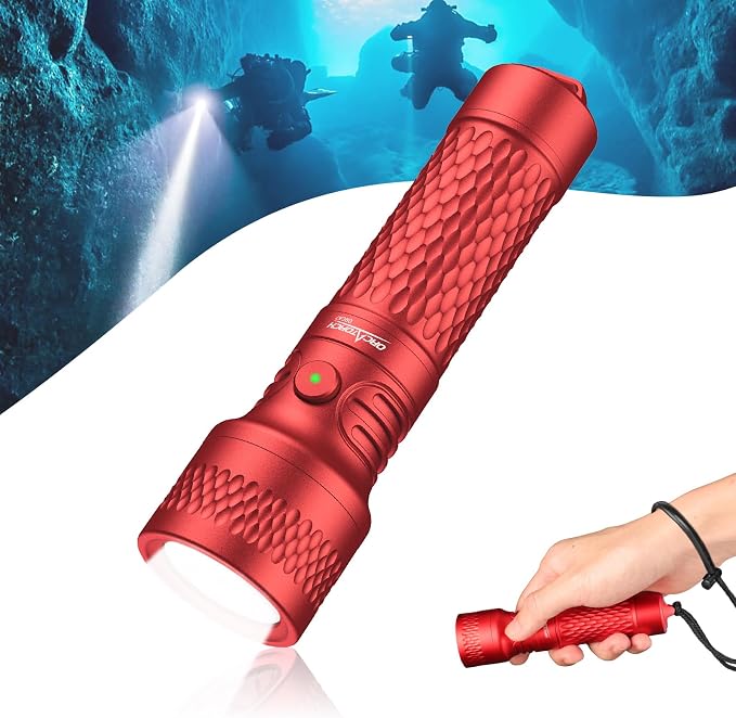 ORCATORCH ORCA7 Dive Light, 3000 Lumens SOS Signal Scuba Diving Flashlight, 6° Narrow Beam Underwater Torch, IP68 Waterproof Rated to 150M for Night Diving, Cave Exploration&Technical Scuba Gear (Red)