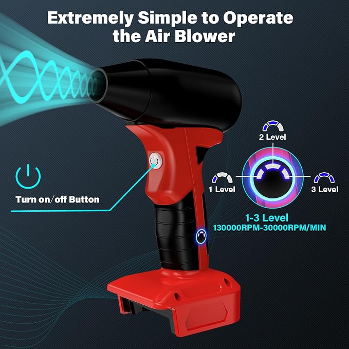 Cordless Leaf Blower Compatible with Milwaukee M18 18V Battery, 130000RPM Brushless Motor, 4‑Speed Jet Dry Blower & Air Duster for Leaves Dust Snow Lawn Patio Cleaning