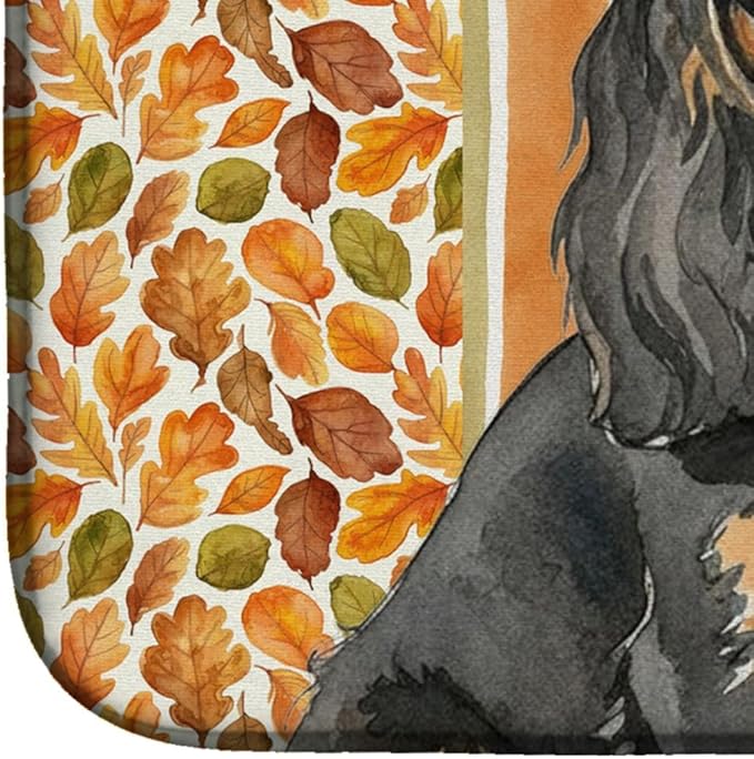 Caroline's Treasures Black and Tan Cavalier Spaniel Heirloom Fall Dish Drying Mat Absorbent Dish Drying Mat Pad for Kitchen Counter Dish Drainer Mat for Countertop, 14 x 21", Multicolor