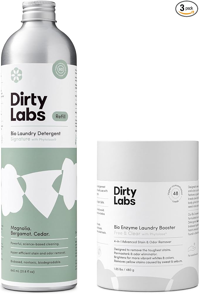 Dirty Labs | Signature Sustainable Set | Signature 80 Loads & Bio-Enzyme Booster | Hyper-Concentrated | High Efficiency & Standard Machine Washing | Nontoxic, Biodegradable